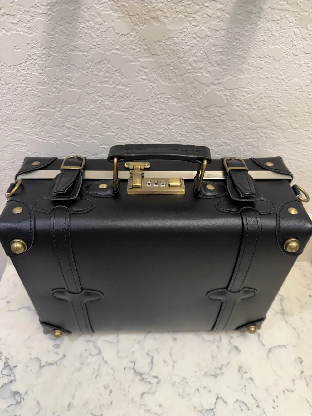 Urecity Vintage 12” Train Case Makeup Travel Trunk Black Carry-On Suitcase